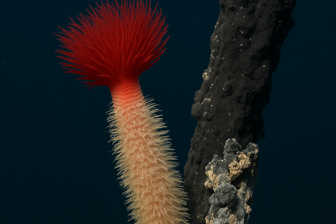 Ver de Pompéi sur une cheminée hydrothermale Ver de Pompéi sur une cheminée hydrothermale